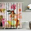Vintage Bathing Suit Lady Shower Curtain Decorative Art Home Bathroom Decoration Pink Peony Floral Print, Classic Retro Style, B