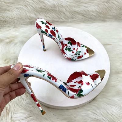 Sexy modische bedruckte Hausschuhe Schuhe für Damen Sandalen Sommer Sexy Hausschuhe Pointe Toe Dünne Absätze Stiletto Sandalen 12cm