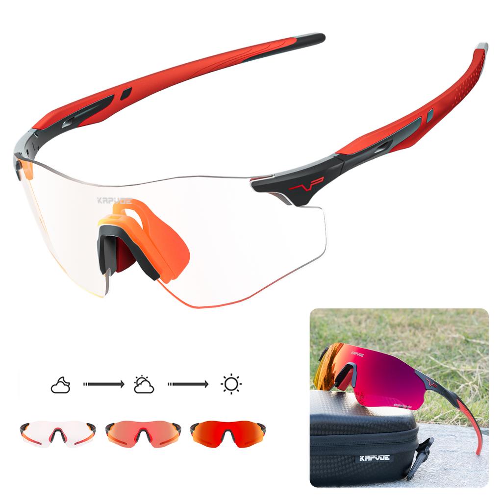 Kapvoe Photochromic Sports Sunglasses Rimless Cycling Glasses Bike Bicycle Glasses Men's MTB Road Running Goggles Red Blue UV400 4