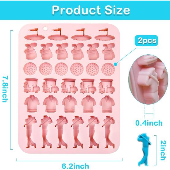 2 Pack Golf Ball Chocolate Molds 32 Cavities Golf Ball Sports Silicone Ice Cube Molds Golf Bags Shirts Golfer Shapes Mould for Chocolate Candy