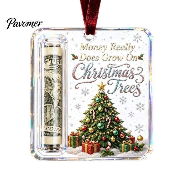 Gift Card Holder for Christmas Tree Cash Ornament, Clear Acrylic Money Holder, Holiday Xmas Hanging Decoration, Funny Ways to Christmas, Birthday