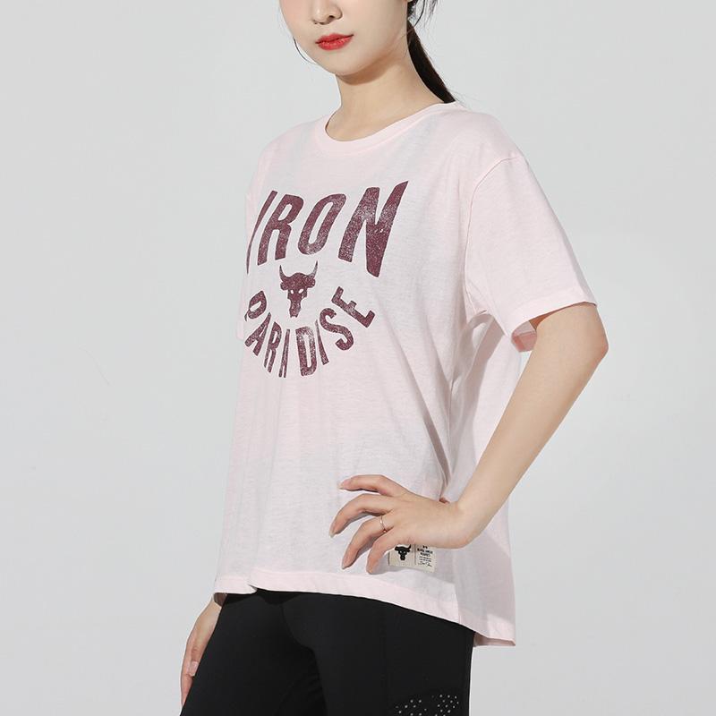 Under Armour Project Rock Johnson Training Graphic Crew Neck T-Shirt Women Tops Lilac 1356953-643
