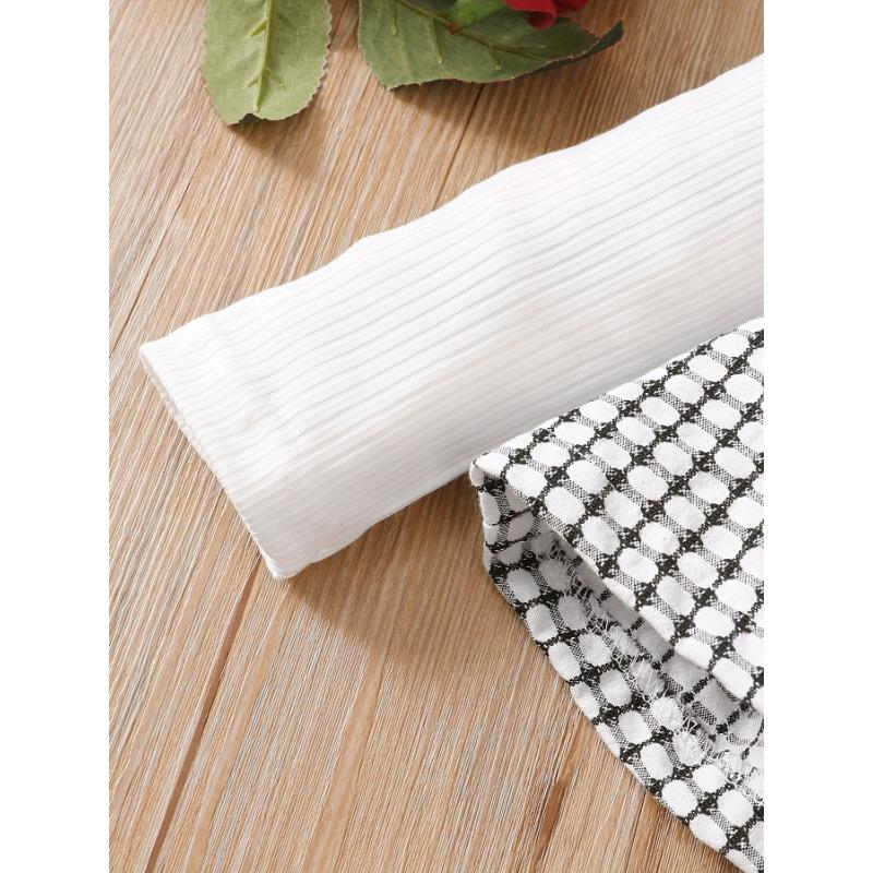 Toddler Baby Girls All-match Cute Bow Plaid Long Sleeve Dress Top & Flared Trousers Set, Kid's Patry Casual Clothes