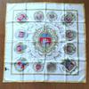 Used HERMES Paris Emblem Carre 90 Silk Large Scarf Stole White
