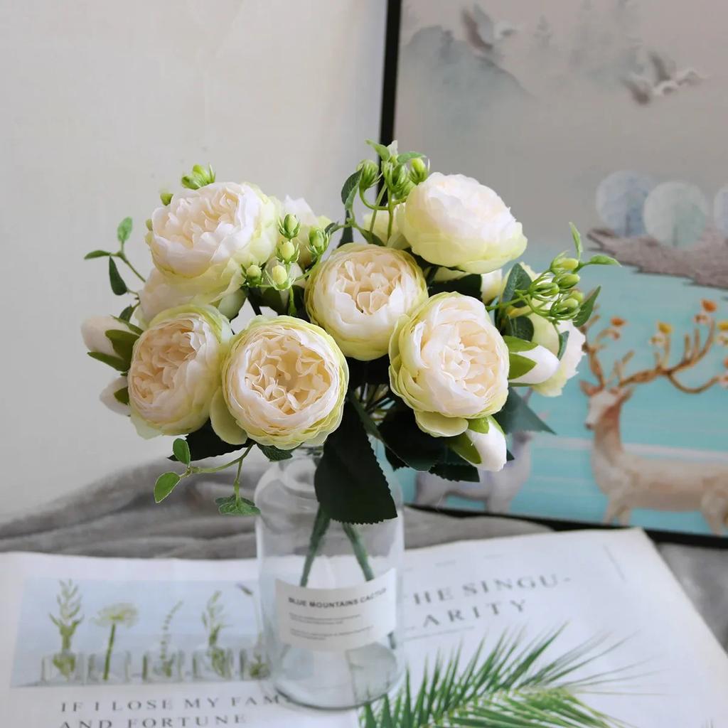 1 Bundle Silk Peony Bouquet Home Decoration Accessories Wedding Party Scrapbook Fake Plants Diy Pompons Artificial Roses Flowers