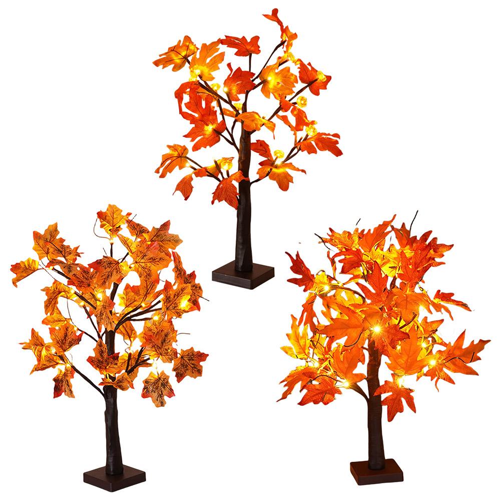 LED Maple Leaf Tree Night Light USB&Battery 24 LED Maple Leaf LED Lantern Glittered Tree Lights for Thanksgiving Day Party Decor