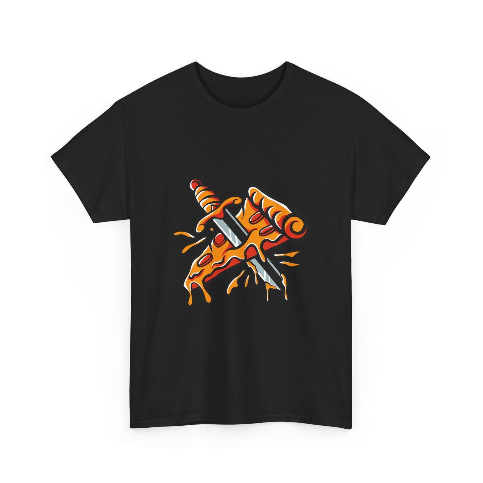 Knife Through Pizza Slice T-Shirt | Retro Pizza Food Design, Cotton T-Shirt Gift S