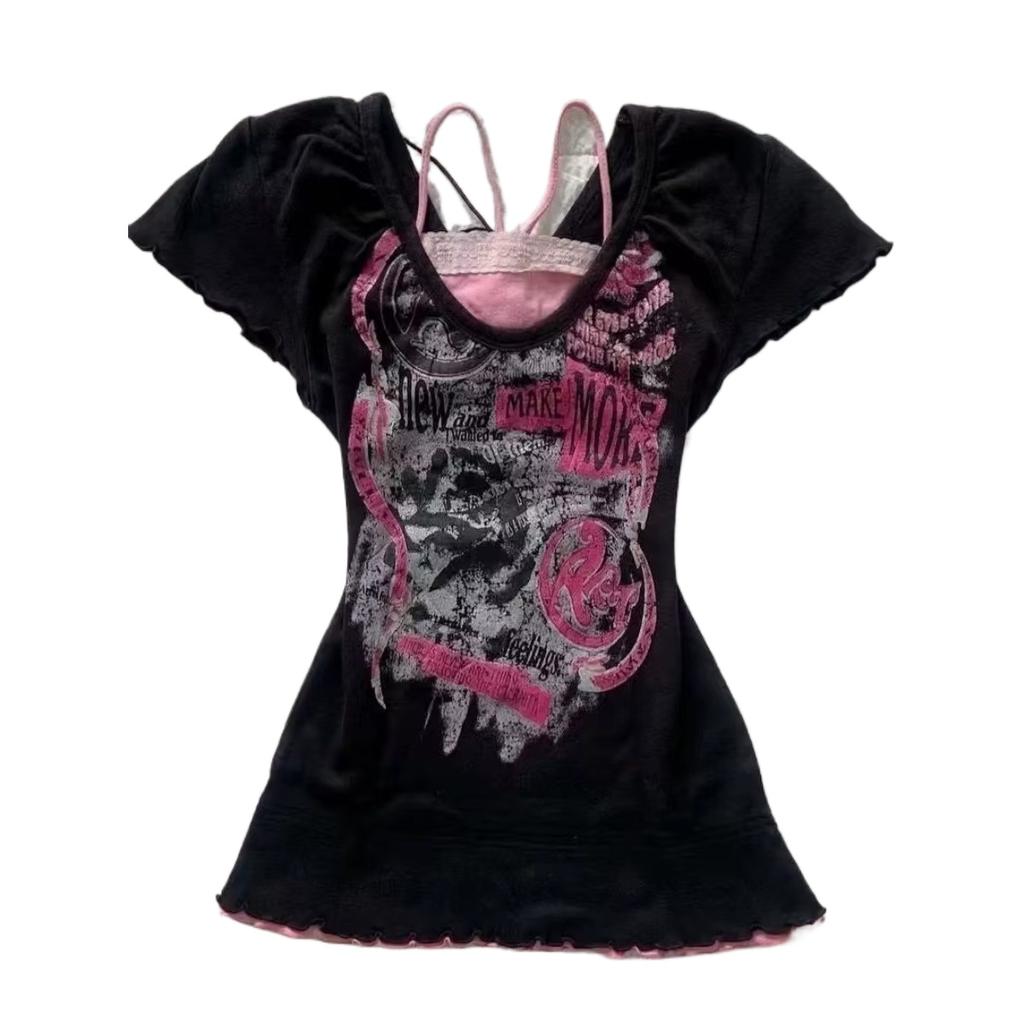 VAYLA Gothic Hottie T-shirt Pink Femme Short Sleeve Streetwear Hip Hop Retro Clothes Women T Shirts Graphic Tee Y2k Aesthetic Crop Top