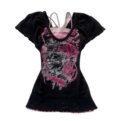 Camiseta Hottie Gótica Rosa Femme Manga Corta Streetwear Hip Hop Ropa Retro Camisetas para Mujer Camiseta Gráfica Estética Y2k Top Corto