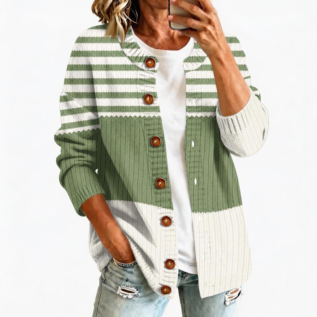 Women's Retro Printed Long Sleeve Knit Cardigan Button Front Jacket