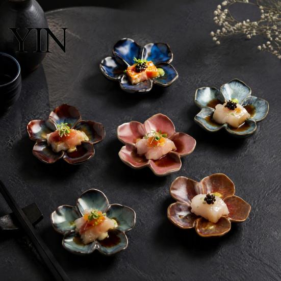 Cherry Blossom Dip Dish Sauce Dish, Ceramic Sushi Soy Dipping Bowl, Small Japanese Style Decorative Seasoning Appetizer Serving Plates for Kitchen