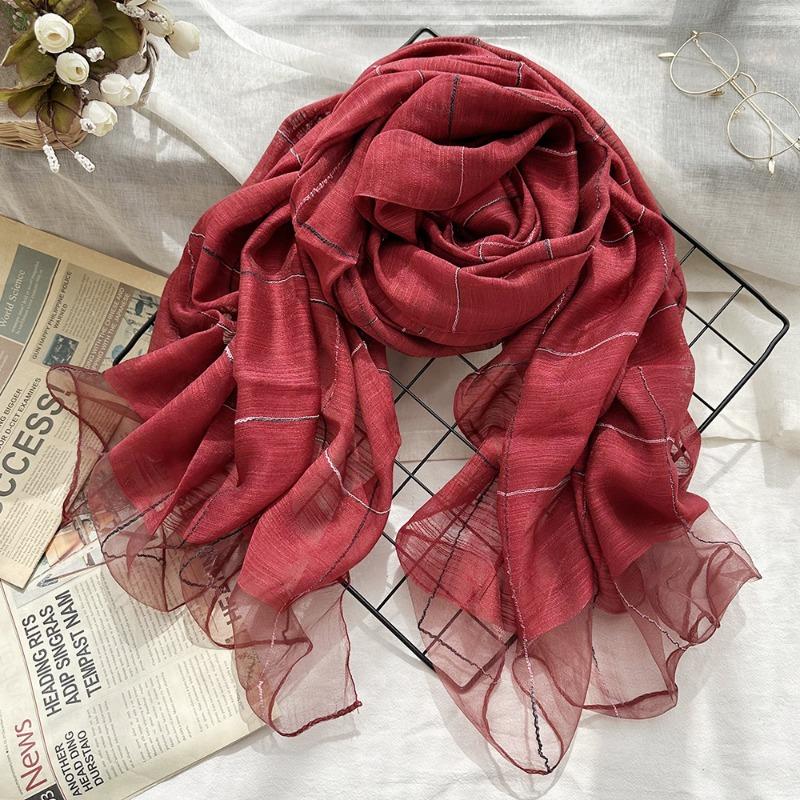 Vår och sommar tunn sidenscarf med exklusiv känsla, damscarf med eleganta vertikala ränder