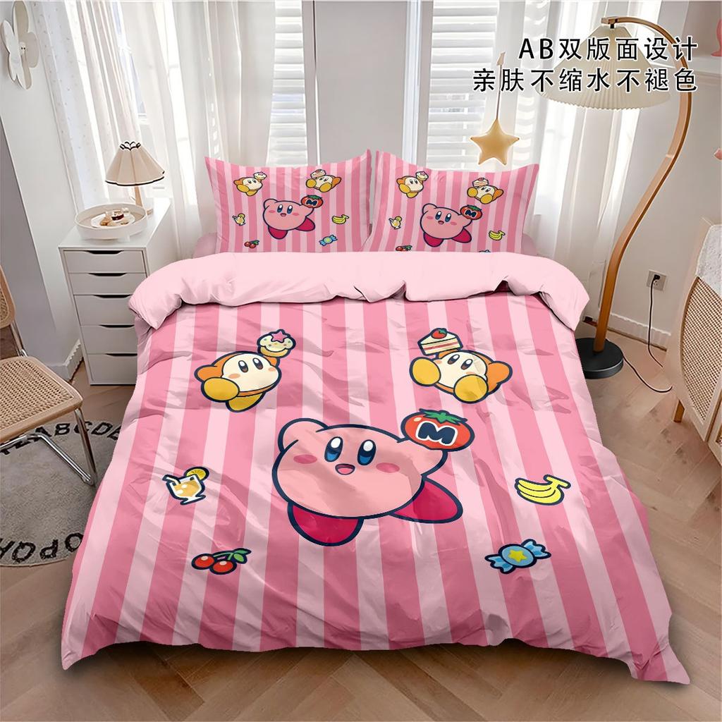 New Cartoon Cute Star Kirby Duvet Cover Merry Christmas Bedding Set Queen King Full Size for Holiday Bedroom Teens Women Gift