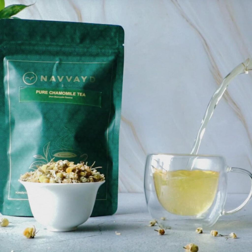 Navvayd Chamomile Flower- Herbal Infusion (100 Grams, 50 Cups), Loose Chamomile Flower Buds, Caffeine-Free