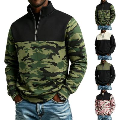 Herren Color Block Halb-Reißverschluss Pullover Sweatshirt Hoher Kragen Langarm Lässiges Oberteil
