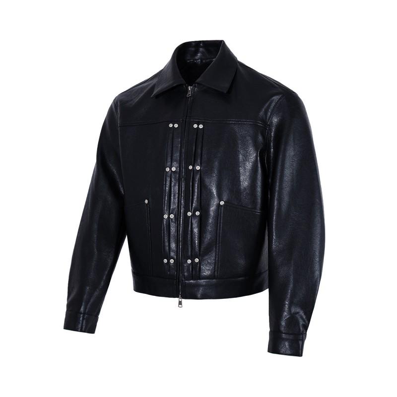 Mens Vintage PU Leather Moto Jacket Loose Fit Streetwear Casual Outerwear With Snap Decor