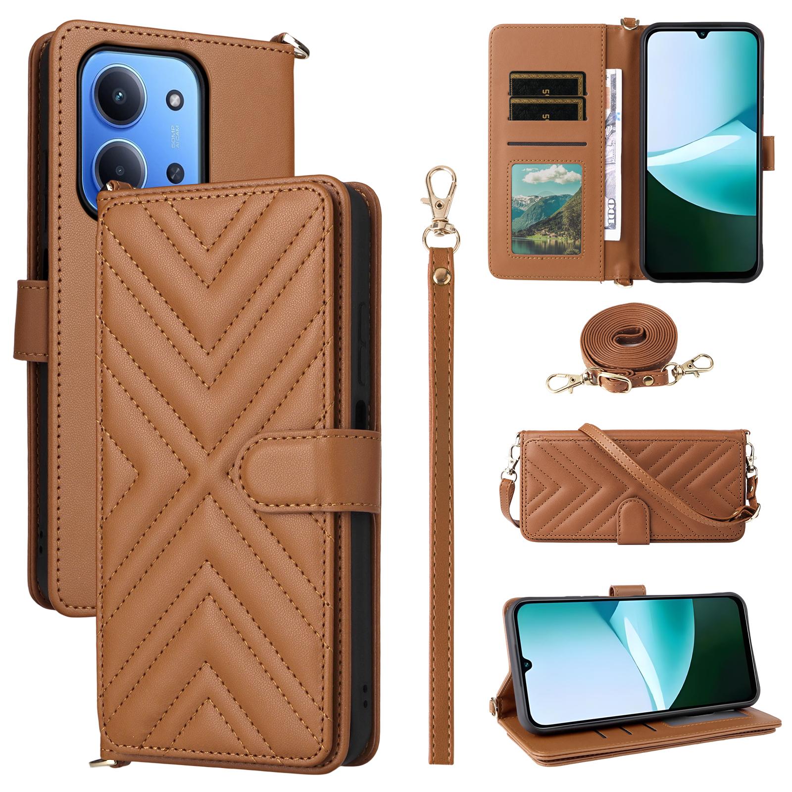 

Для Xiaomi Redmi 15C 4G (171мм) Чохол з плечовим/зап ястним ремінцем Шкіряний чохол для телефону Підставка Гаманець Brown