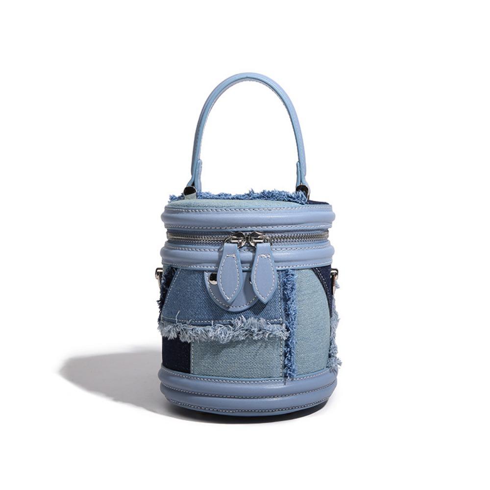 Niche Design Denim Splicing Foreign Gas Bucket Bag 2 Versatile Portable Messenger Small Bag