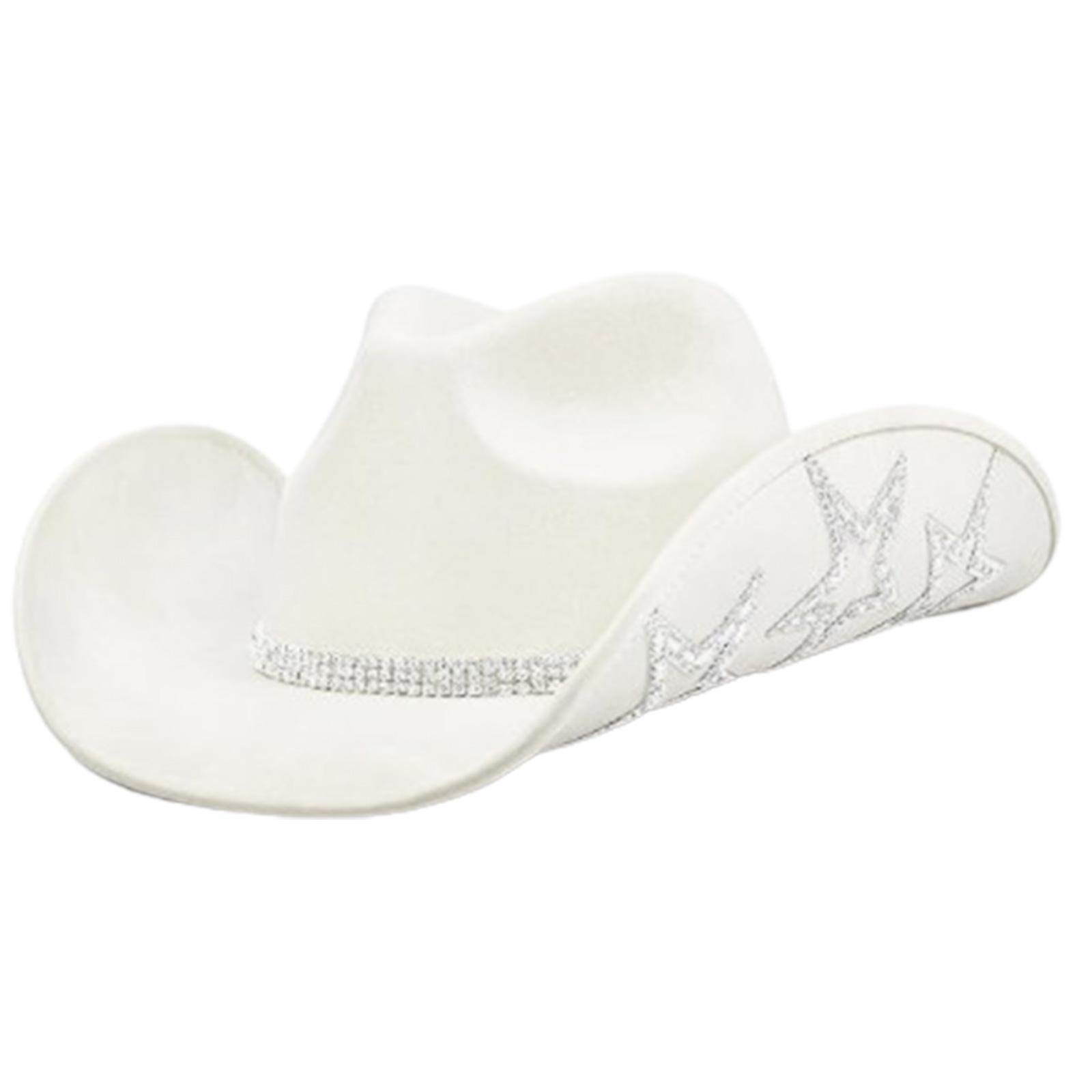 

Curved Brim Cowboy Hat with Rhinestone Star Pattern for Christmas Banquet Party Cowgirls Hat for Adult Taking Photo білий