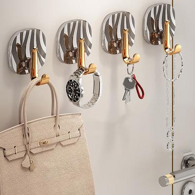 4pcs Wall Mounted Light Luxury Wall Hook Hanging Self Adhesive Key Bag Hooks Punch Free Scratch Free Bathroom Hooks Kitchen
