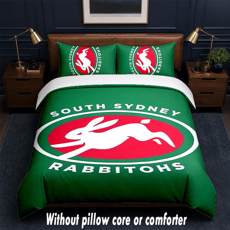 South Sydney Rabbitohs Design Bed Bedding Set 1 Duvet Cover + 2 Pillowcases Soft Breathable Household Bed Linens