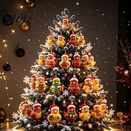Acrylic Hanging Decorations Chicken Advent Calendar 2026 24 Days Christmas Countdown with 2D Flat Ornament Set Ornament Cartoon Pendant for