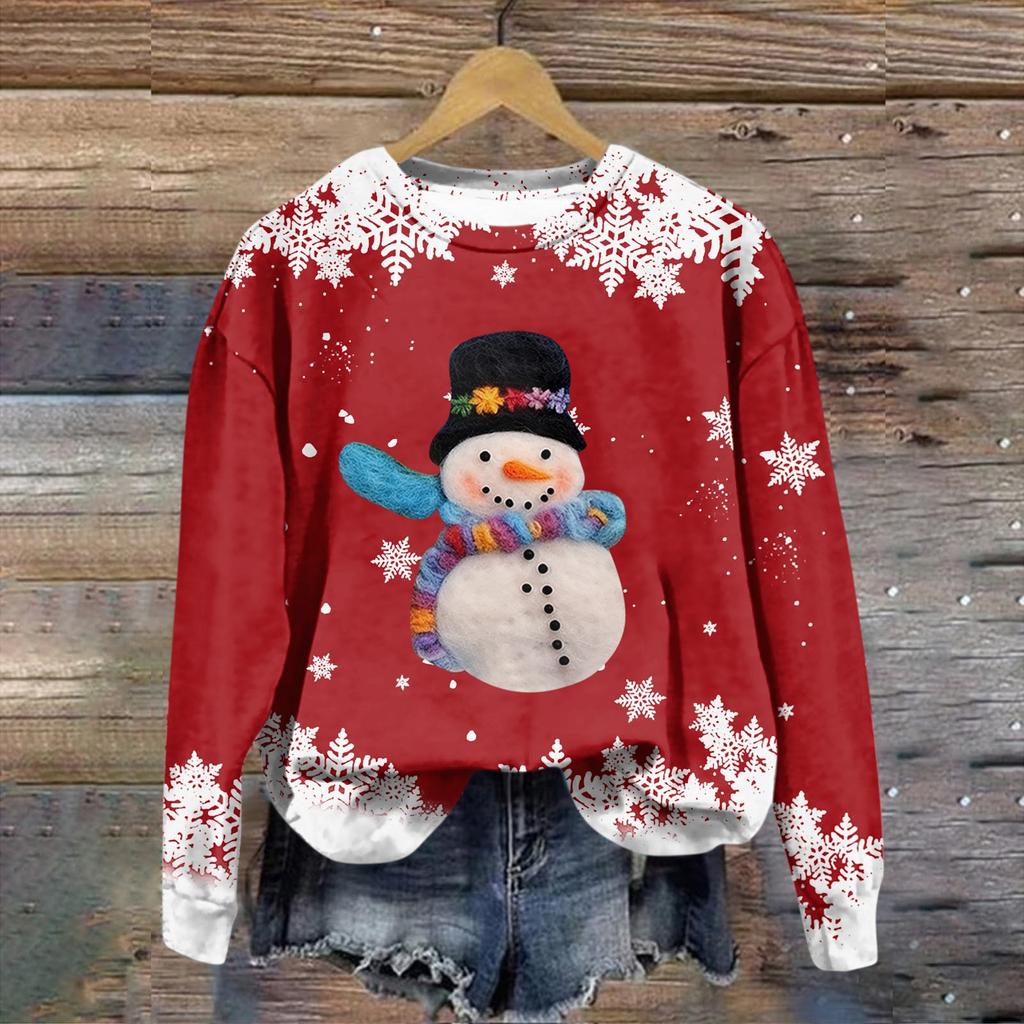 Women's Fashion Christmas Printed Long Sleeve Loose Round Neck Sweatshirt Top
