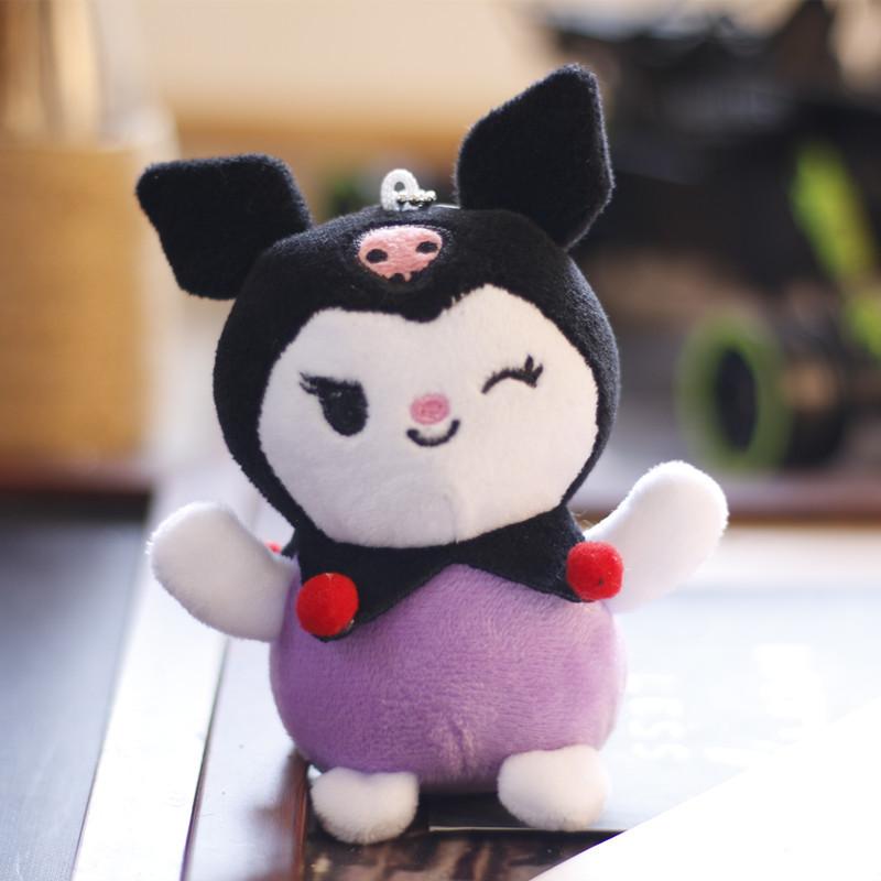 Adorable Kuromi Plush Toy Cute Cartoon Anime Little Demon Doll Bag Pendant Open Eye Smile