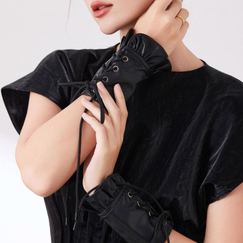 Premium PU Leather Gothic Cuffs With Adjustable Lace Up Design For Music Festivals And Costume Parties
