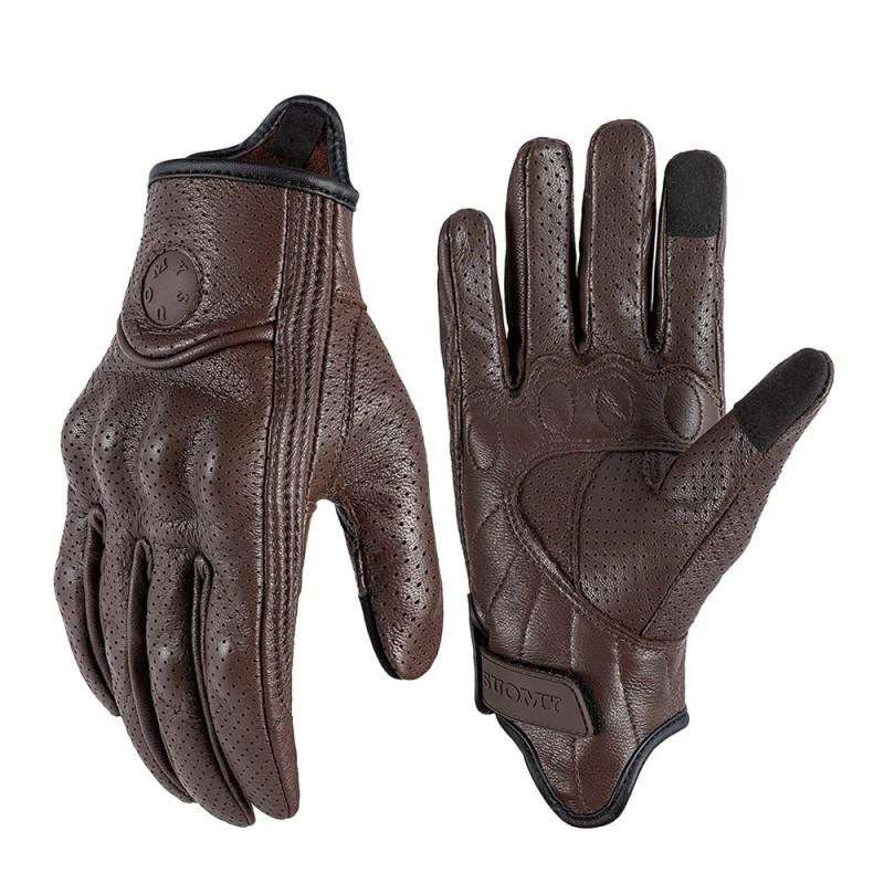 Echt Leer Motorhandschoenen Heren Dames Touchscreen Compatibel Ademend Antislip Retro Stijl Rijuitrusting