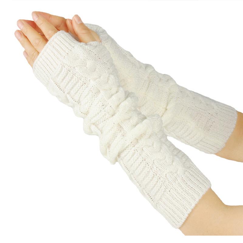 Japanese Korean Autumn and Winter Yarn Extended Open Finger Gloves Women Long Sleeve Cover Fashion Warm Long Gloves