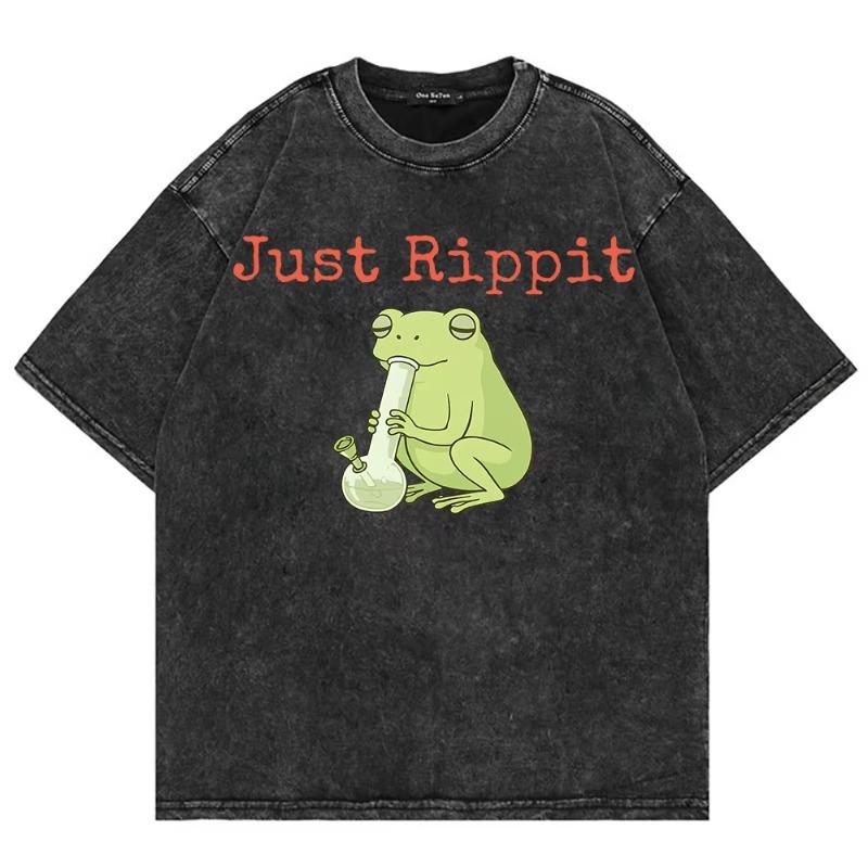 100% Cotton Vintage Washed Y2K Funny Rippit T Shirt Fashion Men/Women Aesthetic Retro Frog Oversize Loose Wash Tees Shirts