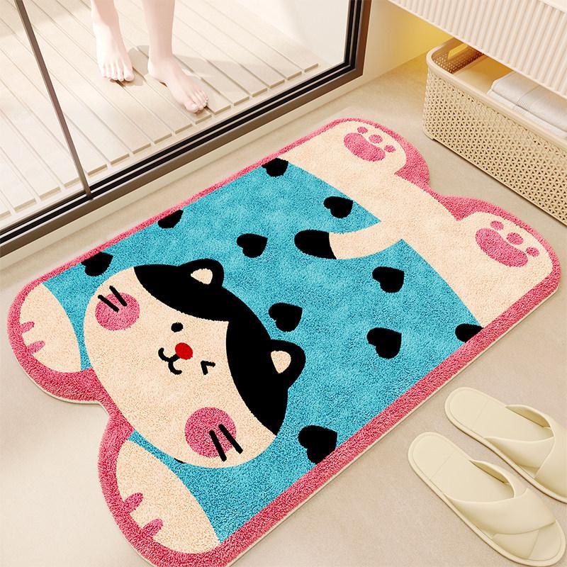 Cartoon Puppy Imitation Cashmere Floor Mat: Absorbent, Insulating Door Mat for Shower Room
