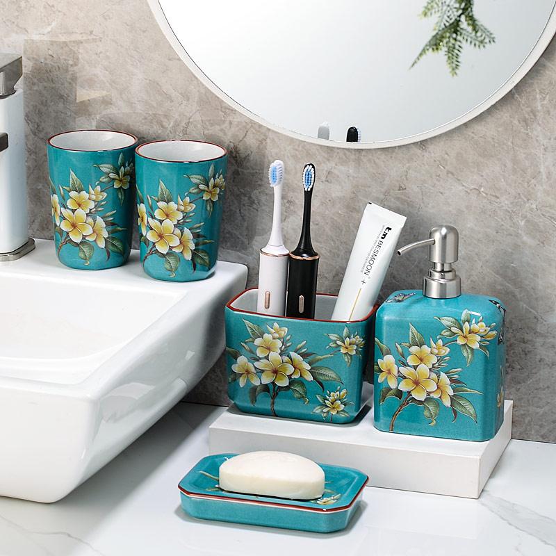 soap dispenser shampoo dispenser High temperature ice crack ceramic mouthwash cup lotion bottle set bathroom mouthwash cup