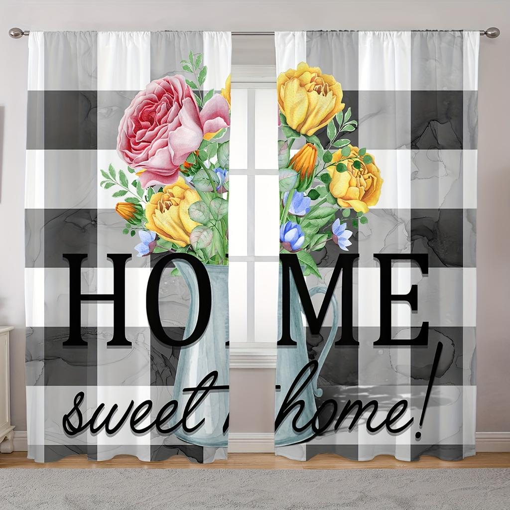 2 Paneele Geometrisches Kariertes Gestreiftes Druck Vorhänge für Schlafzimmer Wohnzimmer Bodenlanges Fenster Küche Jalousien Drapierung cortians