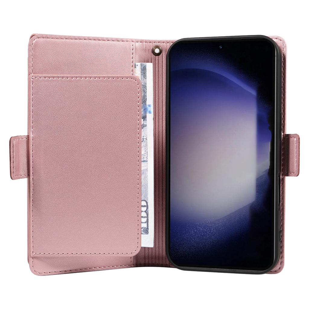 For Samsung Galaxy S23 Case with Multi-Card Holder and Strap PU Leather Phone Cover Stand