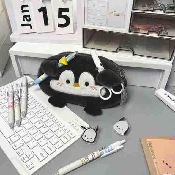 Penguin Pencil Case Plush Large Capacity Girls Stationery Storage Bag For Students