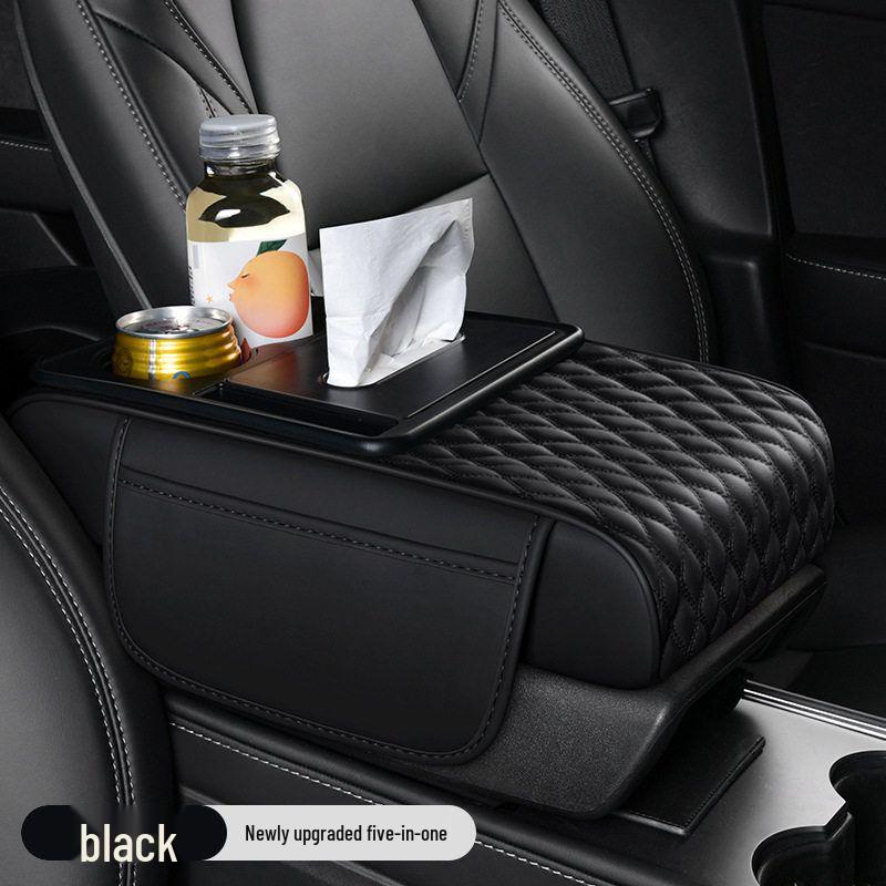 5-in-1 Leather Car Armrest Cushion with Storage & Tissue Holder