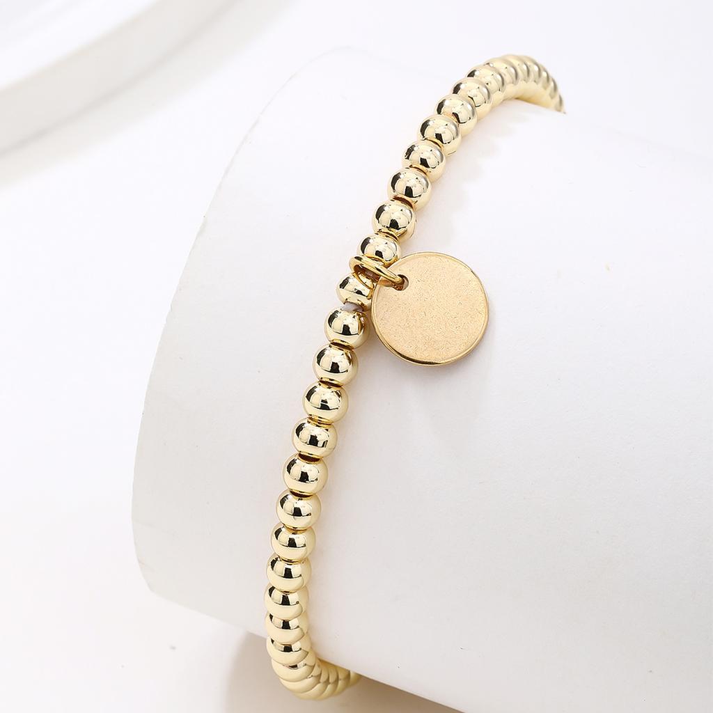 Premium Stainless Steel Stretchable Bead Bracelet Golden Sphere Design Business Casual Jewelry Accessory