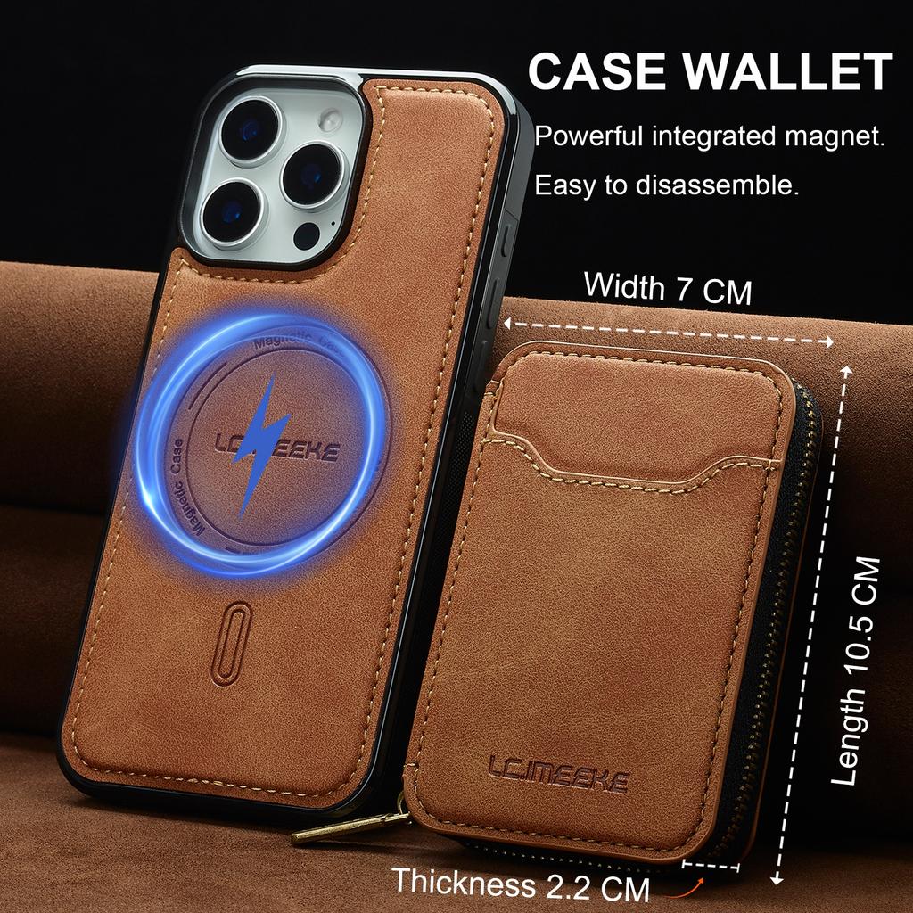LC.IMEEKE L6 For iPhone 16 Pro Max Magnetic Case Detachable Zipper Wallet Leather Coated PC + TPU Phone Cover