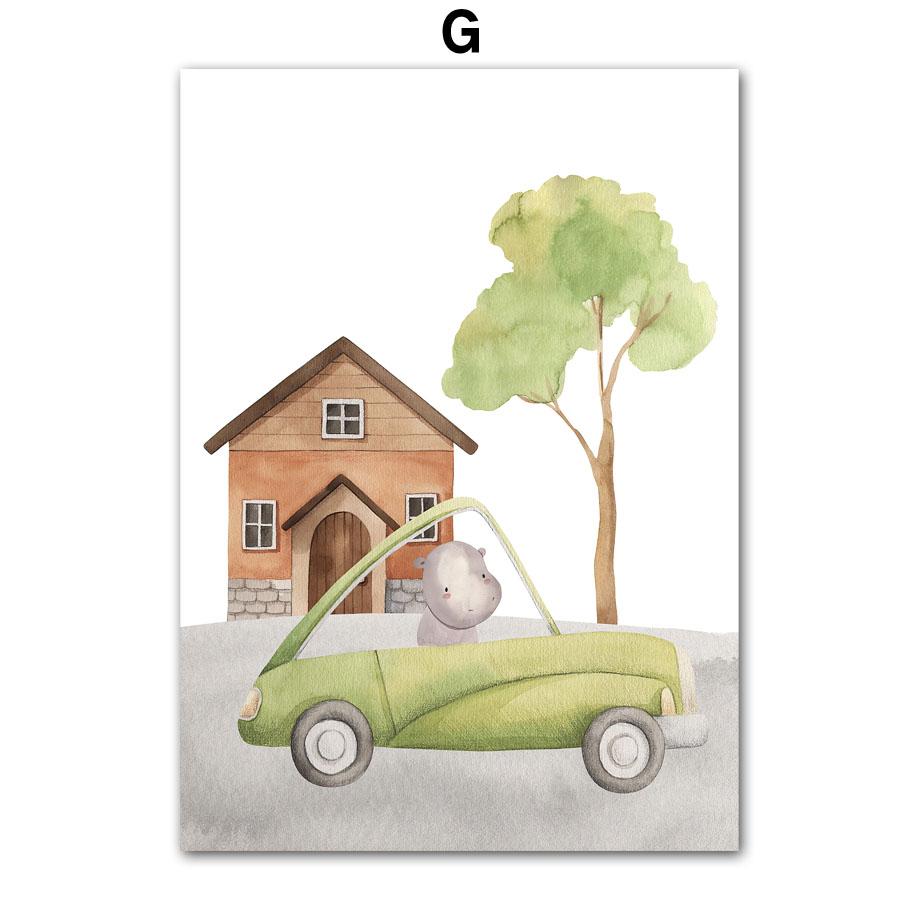 Car Giraffe Lion Elephant Monkey Jungle Animals Wall Art Canvas Painting Nordic Posters And Prints Pictures Baby Kids Room Decor