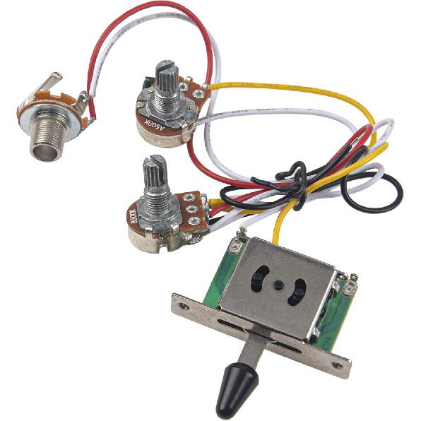 1Set Yootones Guitar Wiring Harness Set,Prewired 500K Pots 3 Way Switch Wiring Harness Kit with 6.35 Output/Black Knobs Compatible with Electric