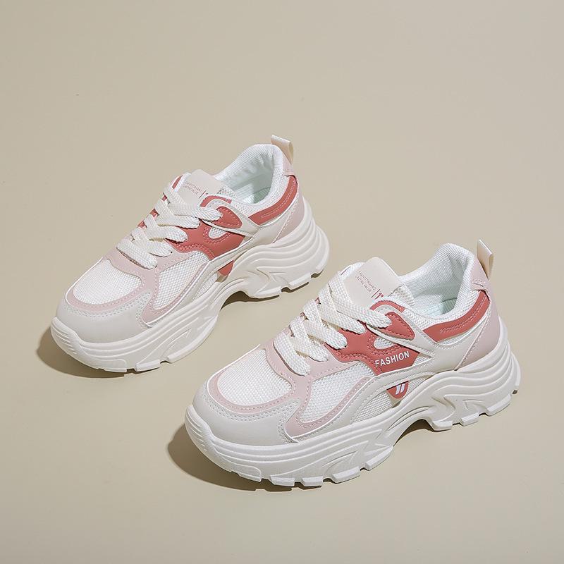 Women's 2024 Autumn Korean Style Thick-Soled Breathable Mesh Sneakers 