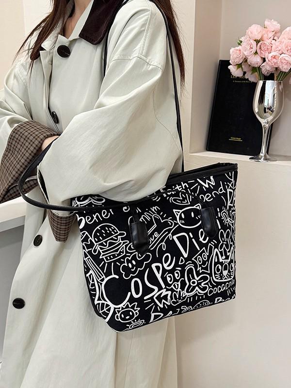 Damen 2025 Graffiti Canvas Tote - Schulterhandtasche mit großem Fassungsvermögen