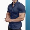 Men Short Sleeve Turn Down Collar Solid Casual Shirt