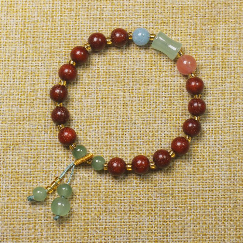 Red Sandalwood 8mm Beads Bracelet with Green Bamboo Joints, Chinese Style Simple Prayer Beads for Men and Women, Jewelry Gift
