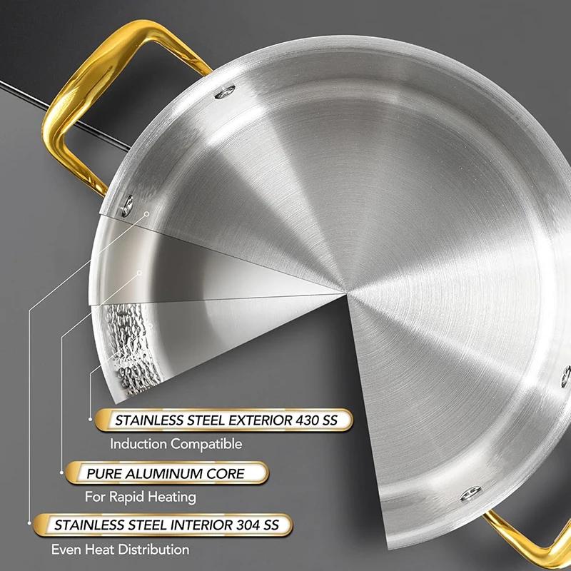 MICHELANGELO Dreilagiger Edelstahl Suppentopf mit Deckel Luxus Gehammerte Antihaftpfanne 6-Quart-Topf Goldener Griff Induktions-Suppentopf