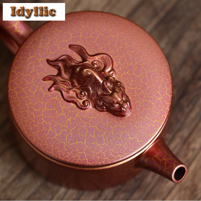 280ml Yixing Purple Clay Teapot Handmade Large Caliber Pot Raw Ore Dragon's Blood Sand Conch Roasting Tea Maker Kettle Zisha Tea