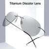Men Ultralight Titanium Polarized Photochromic Lens Sunglasses Rimless Aviation Style Design Night Vision Glasses
