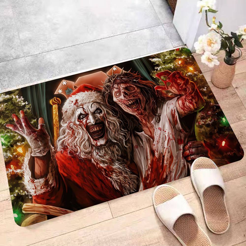 T-Terrifier 3 Clown d'Horreur Film Paillasson d'Entrée Lavable Antidérapant Tapis pour Salon Canapé Fauteuils Espace Cuisine Paillasson d'Accueil